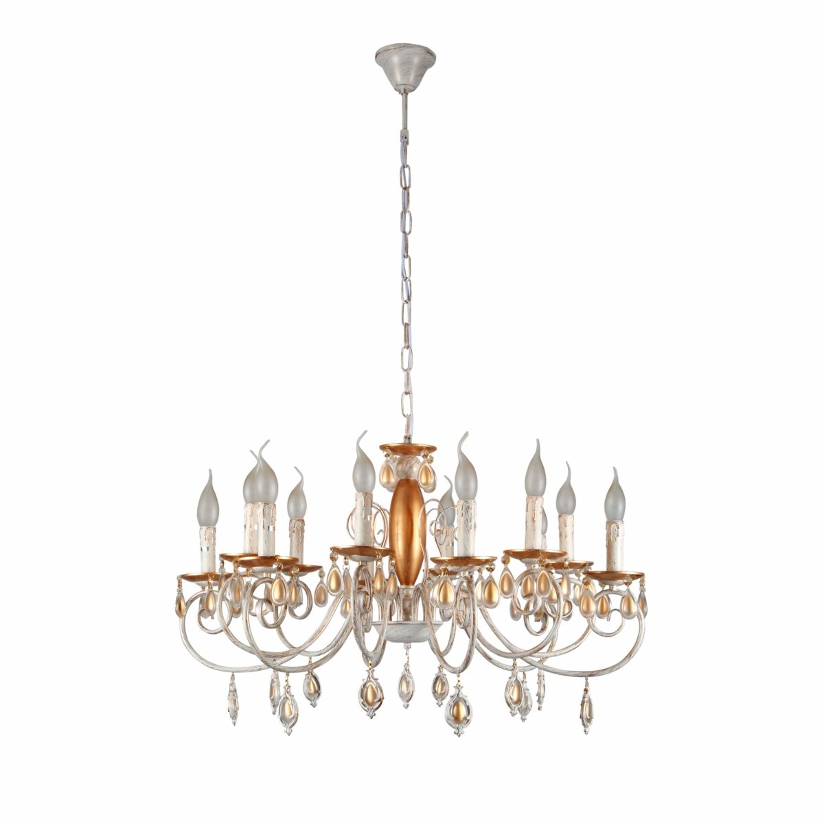 Main image of Amber Crystal Gold and White Metal 12 Arm Chandelier with E14 Fitting | TEKLED 158-19445