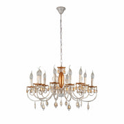 Main image of Amber Crystal Gold and White Metal 12 Arm Chandelier with E14 Fitting | TEKLED 158-19445
