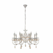 Main image of Amber Crystals Rice White with Gold Brushed Metal 8 Arm Chandelier with E14 Fitting | TEKLED 158-17852