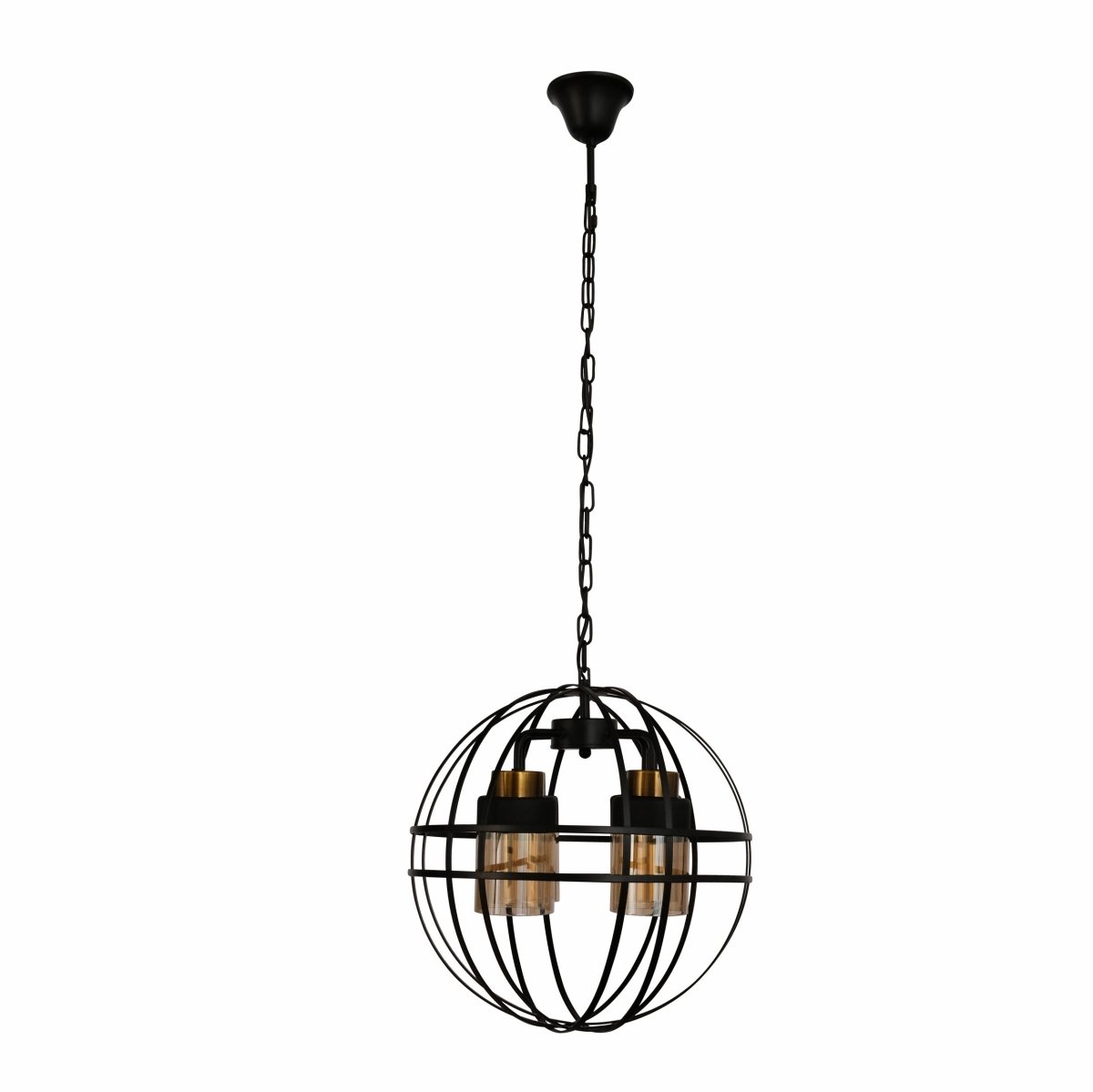 Main image of Amber Cylinder Glass Black Cage Metal Chandelier with 4xE27 Fitting | TEKLED 158-19572