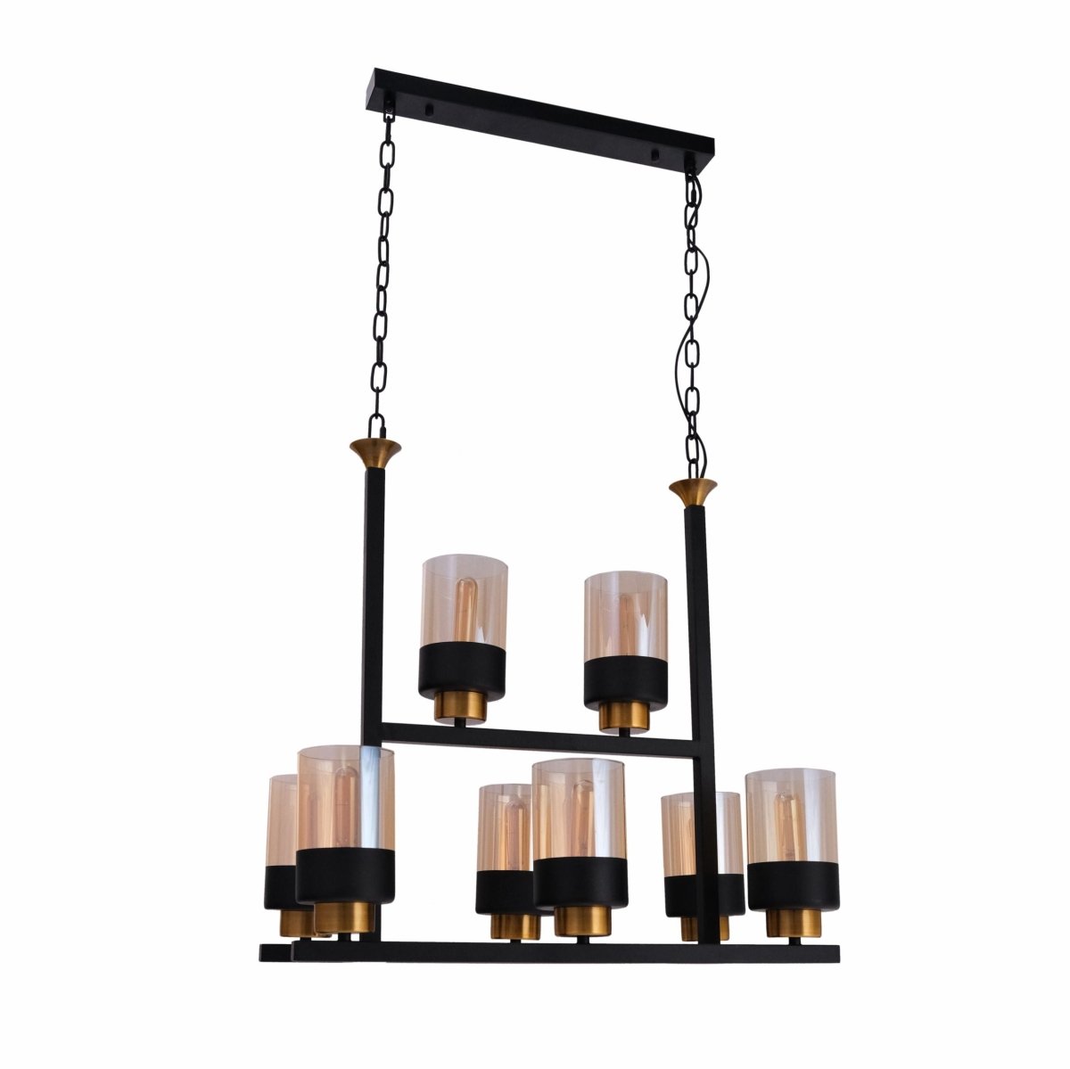 Main image of Amber Cylinder Glass Black Metal Chandelier with 8xE27 Fitting | TEKLED 158-19586