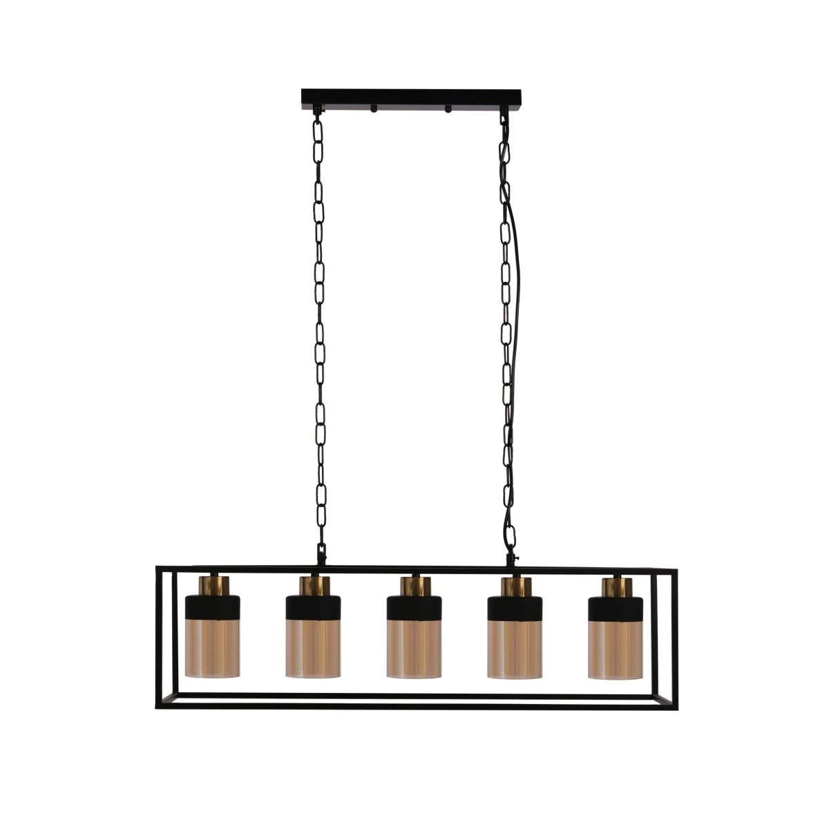 Main image of Amber Glass Black Metal Body Island Chandelier with 5xE27 Fitting | TEKLED 159-17398