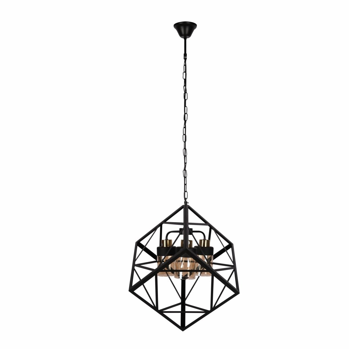 Main image of Amber Glass Black Metal Cube Body Chandelier with 3xE27 Fitting | TEKLED 159-17400