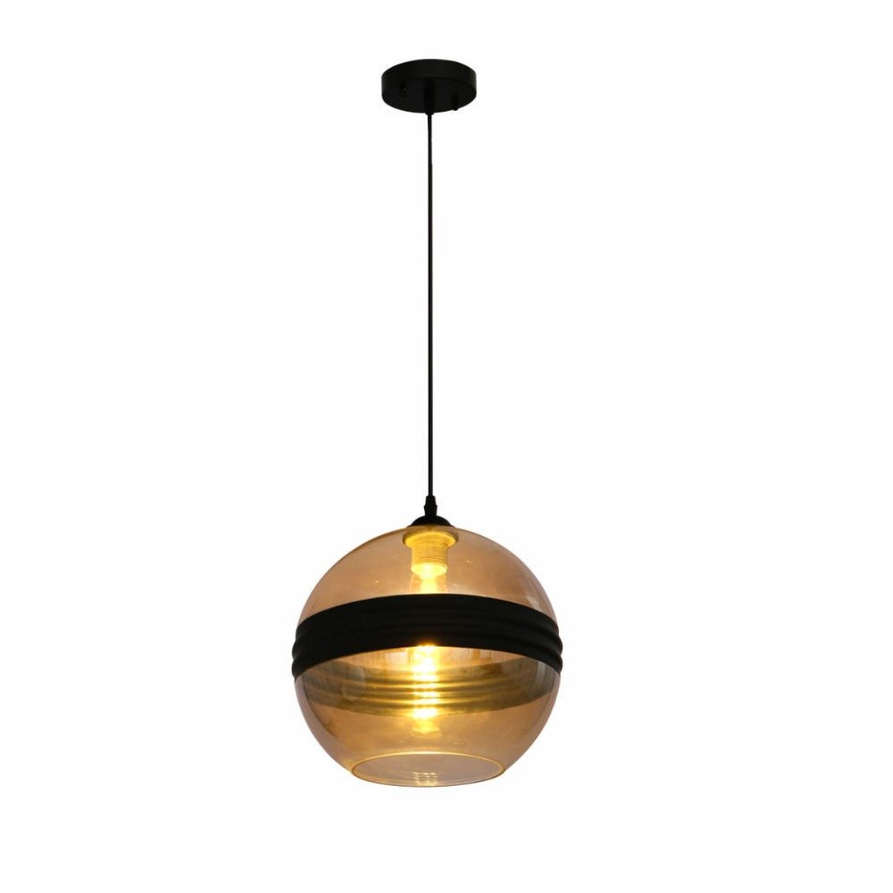 Main image of Amber Glass Black Stripe Globe Pendant Ceiling Light with E27 | TEKLED 150-18078
