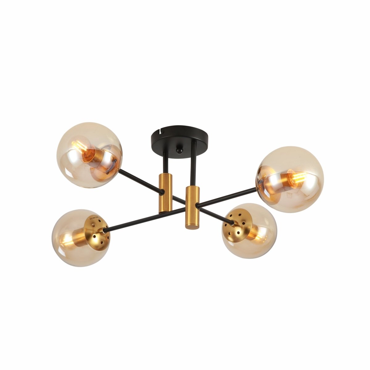 Main image of Amber Glass Globe Gold and Black Metal Semi Flush Ceiling Light with 4xE27 Fitting | TEKLED 159-17426