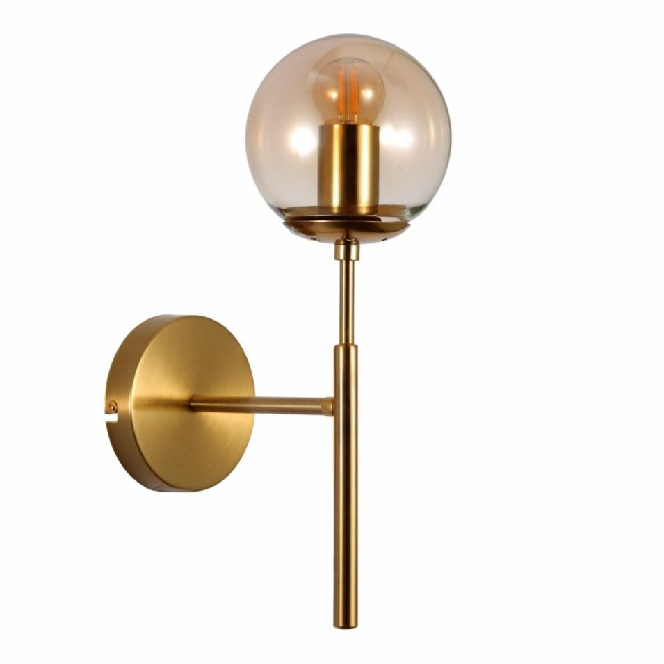 Main image of Amber Glass Gold Metal Wall Light with E27 Fitting | TEKLED 151-19716