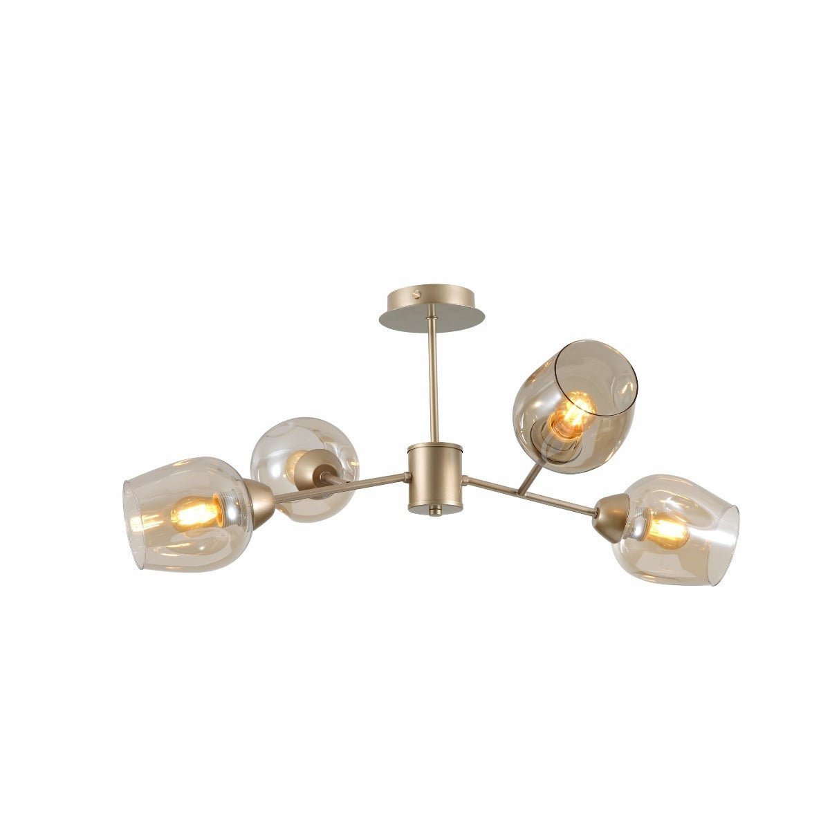 Main image of Amber Glass Metalic Gold Branch Twig Semi Flush Modern Ceiling Light with 4xE27 Fitting | TEKLED 159-17810