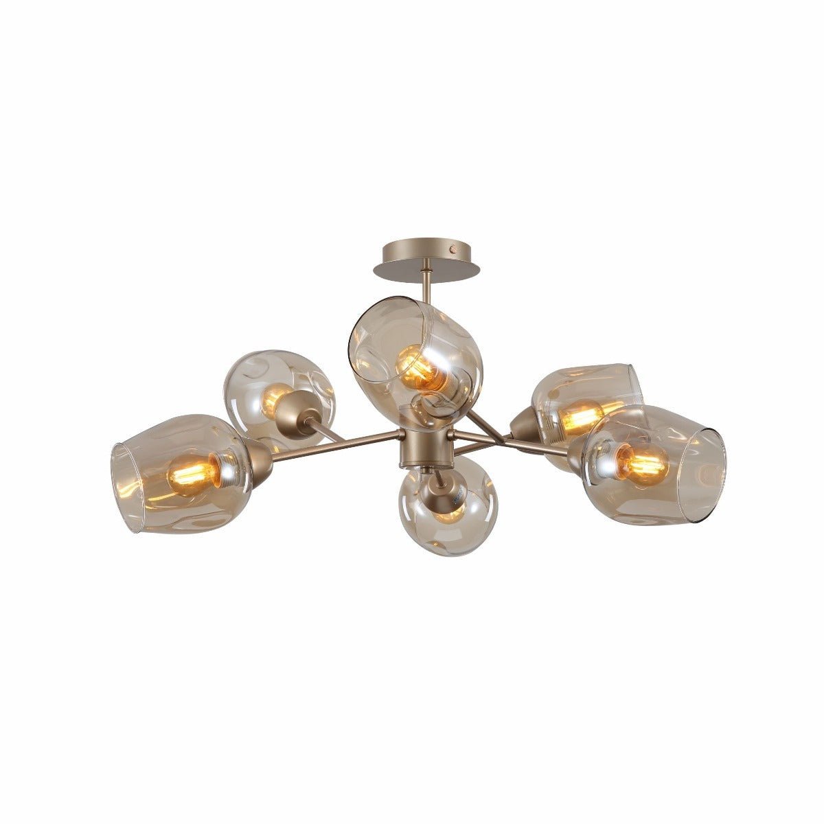 Main image of Amber Glass Metalic Gold Branch Twig Semi Flush Modern Ceiling Light with 6xE27 Fitting | TEKLED 159-17812
