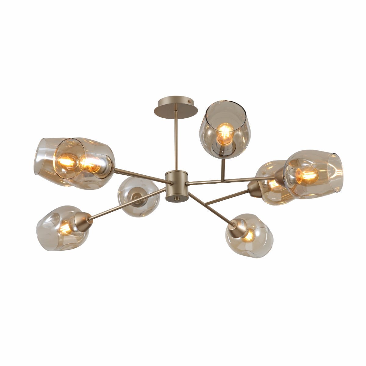 Main image of Amber Glass Metalic Gold Branch Twig Semi Flush Modern Ceiling Light with 8xE27 Fitting | TEKLED 159-17814