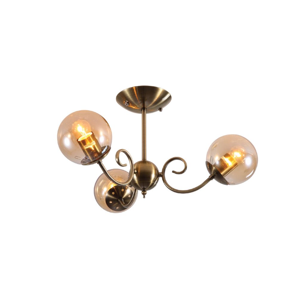 Main image of Amber Globe Glass Antique Brass Metal Body Vintage Retro Crystal Ceiling Light with E27 Fittings | TEKLED 159-17772