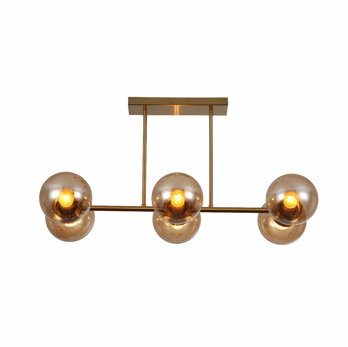 Main image of Amber Globe Glass Gold Metal Body Ceiling Light with 6xE27 Fitting | TEKLED 159-17576