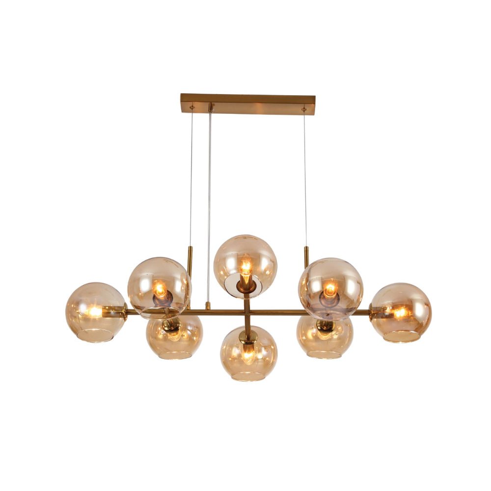 Main image of Amber Globe Glasses Gold Metal Body Kitchen Island Chandelier Ceiling Light with 8xE14 Fittings | TEKLED 158-19806