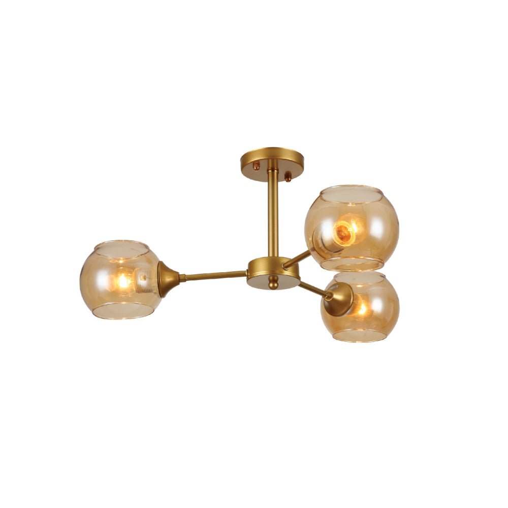 Main image of Amber Sides Open Globe Glass Gold Semi Flush Ceiling Light E27 | TEKLED 159-17632