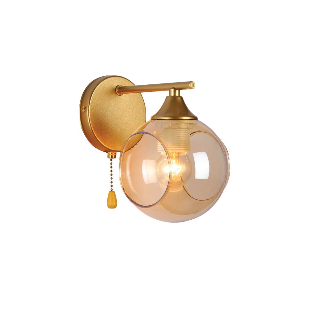 Main image of Amber Sides Open Globe Glass Gold Wall Light E27 Pull Down Switch | TEKLED 151-19770