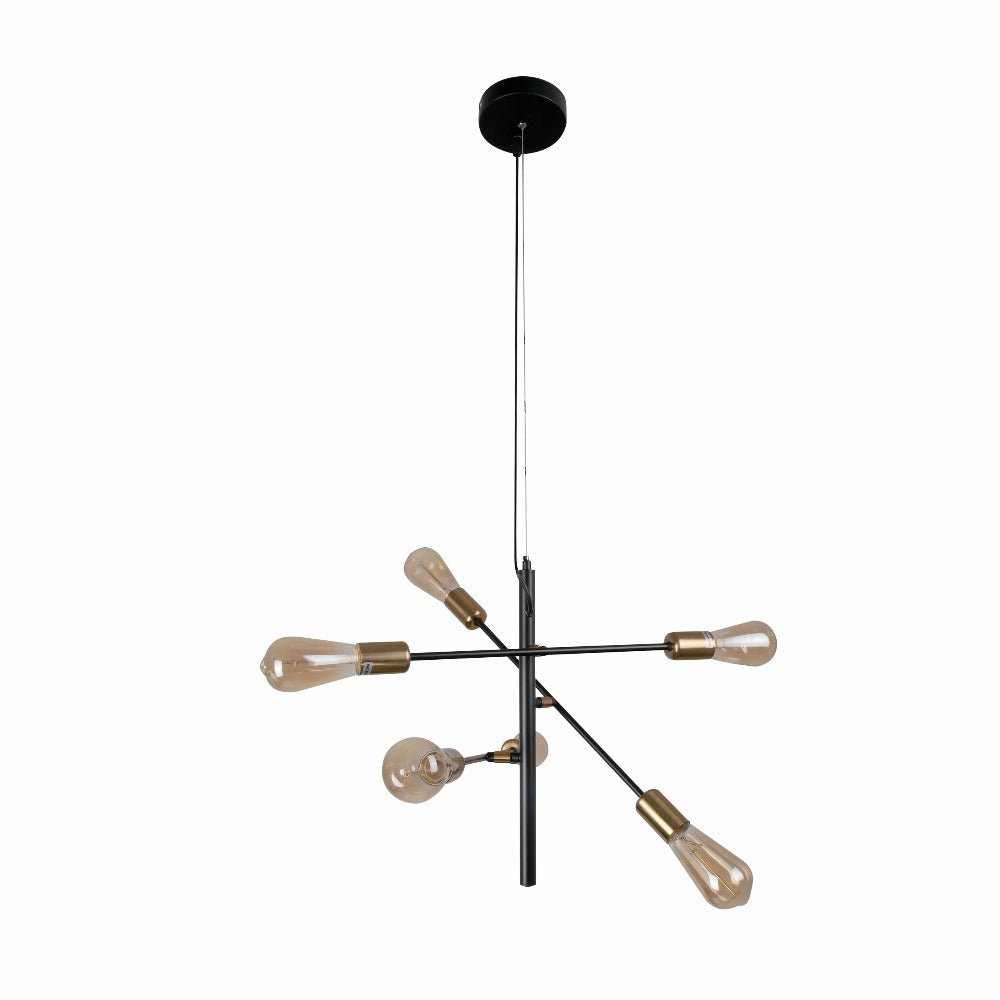 Main image of Black and Gold Rod Modern Pendant Chandelier Light with 6xE27 Fittings | TEKLED 159-17476