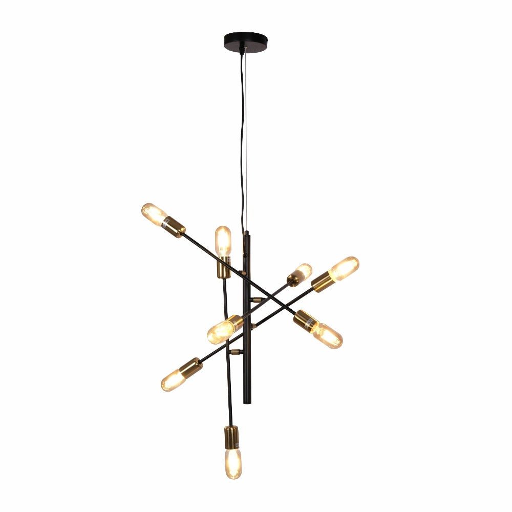 Main image of Black and Gold Rod Modern Pendant Chandelier Light with 8xE27 Fittings | TEKLED 159-17478