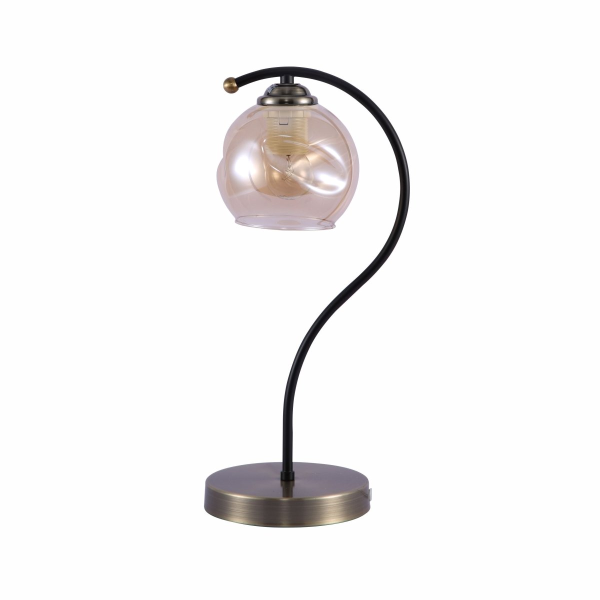 Main image of Black Antique Brass Metal Amber Globe Table Lamp with E27 Fitting | TEKLED 151-19686