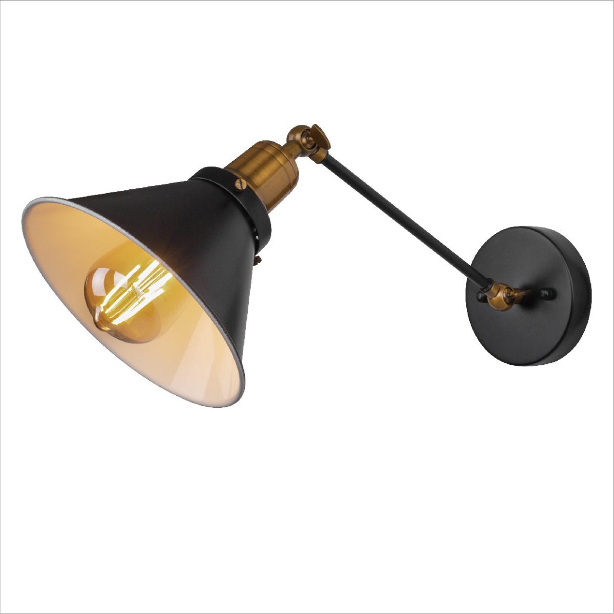 Main image of Black Antique Brass Metal Funnel Hinged Wall Light with E27 Fitting | TEKLED 151-19642
