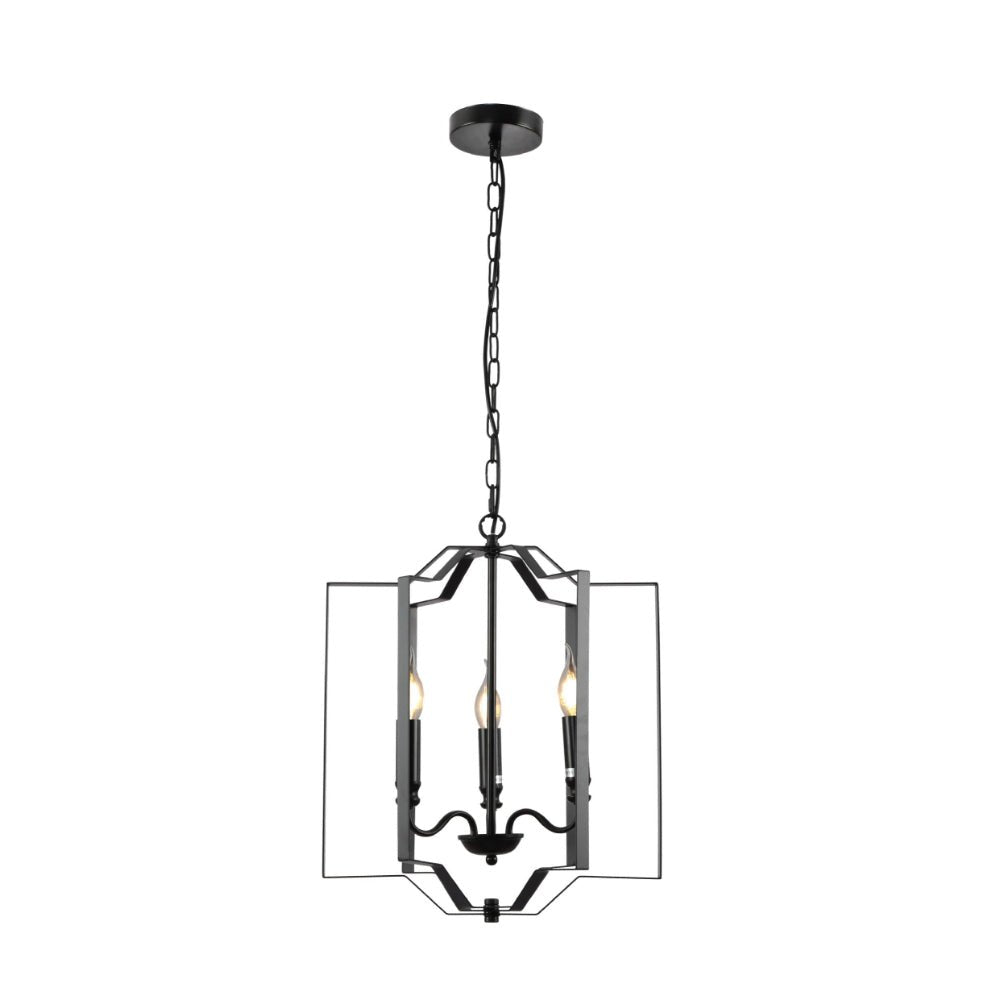 Main image of Black Cage Candle Lantern Rustic Nautical Nordic Chandelier Ceiling Light with 3xE14 Fittings | TEKLED 159-17864