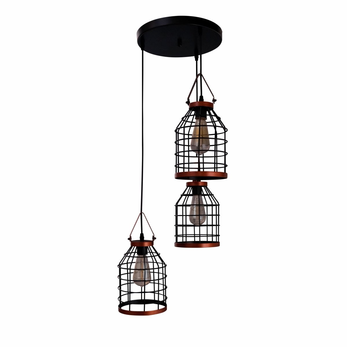 Main image of Black Cage Metal Pendant Light with 3xE27 Fitting | TEKLED 156-19516