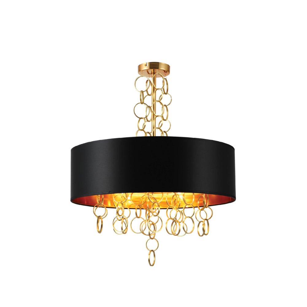 Main image of Black Copper Fabric Drum Shade Gold Ring Chandelier Ceiling Light with 4xE14 Fittings  | TEKLED 158-19622