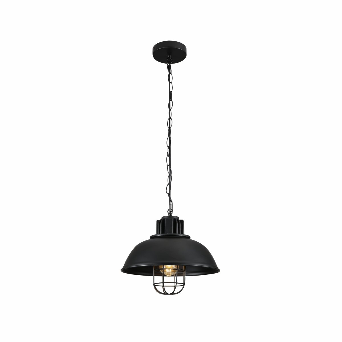 Main image of Black Dome Caged Industrial Metal Ceiling Pendant Light with E27 Fitting | TEKLED 150-18352