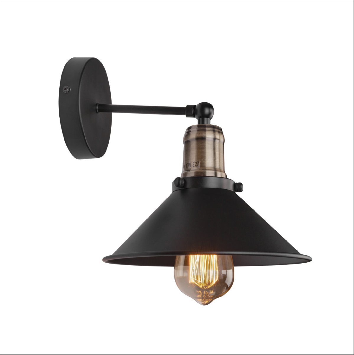 Main image of Black Funnel Metal Hinged Wall Light with E27 Fitting | TEKLED 151-19558