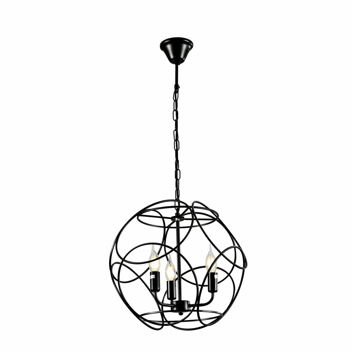 Main image of Black Globe Cage Pendant Chandelier Light with 3xE14 Fittings | TEKLED 159-17446