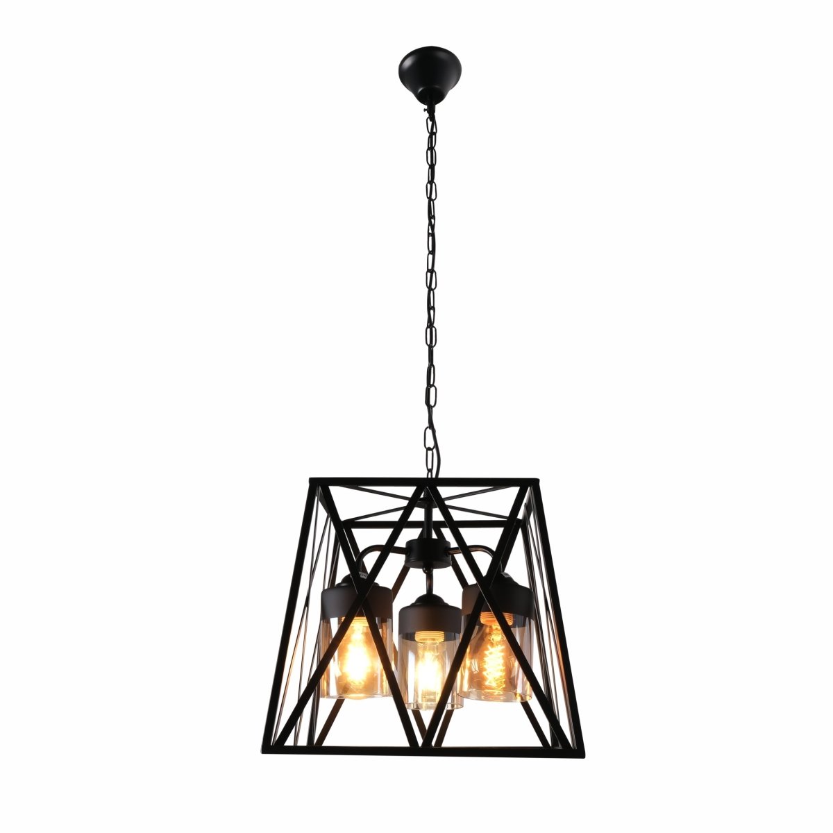 Main image of Black Metal Body Amber Cylinder Glass Cage Cuboid Chandelier with 3xE27 Fittings | TEKLED 159-17414