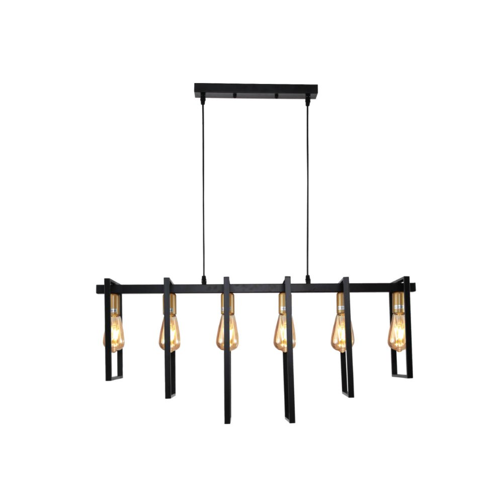 Main image of Black Metal Body Cage Modern Kitchen island Chandelier Ceiling Light with Gold 6xE27 Fittings  | TEKLED 159-17874
