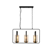 Main image of Black Metal Cage Body Amber Cylinder Glass Kitchen Island Chandelier Ceiling Light with 3xE27 Fitting | TEKLED 159-17442