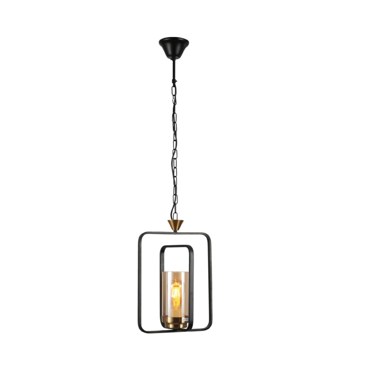 Main image of Black Metal Cage Body Amber Cylinder Glass Pendant Ceiling Light with E27 Fitting | TEKLED 159-17440