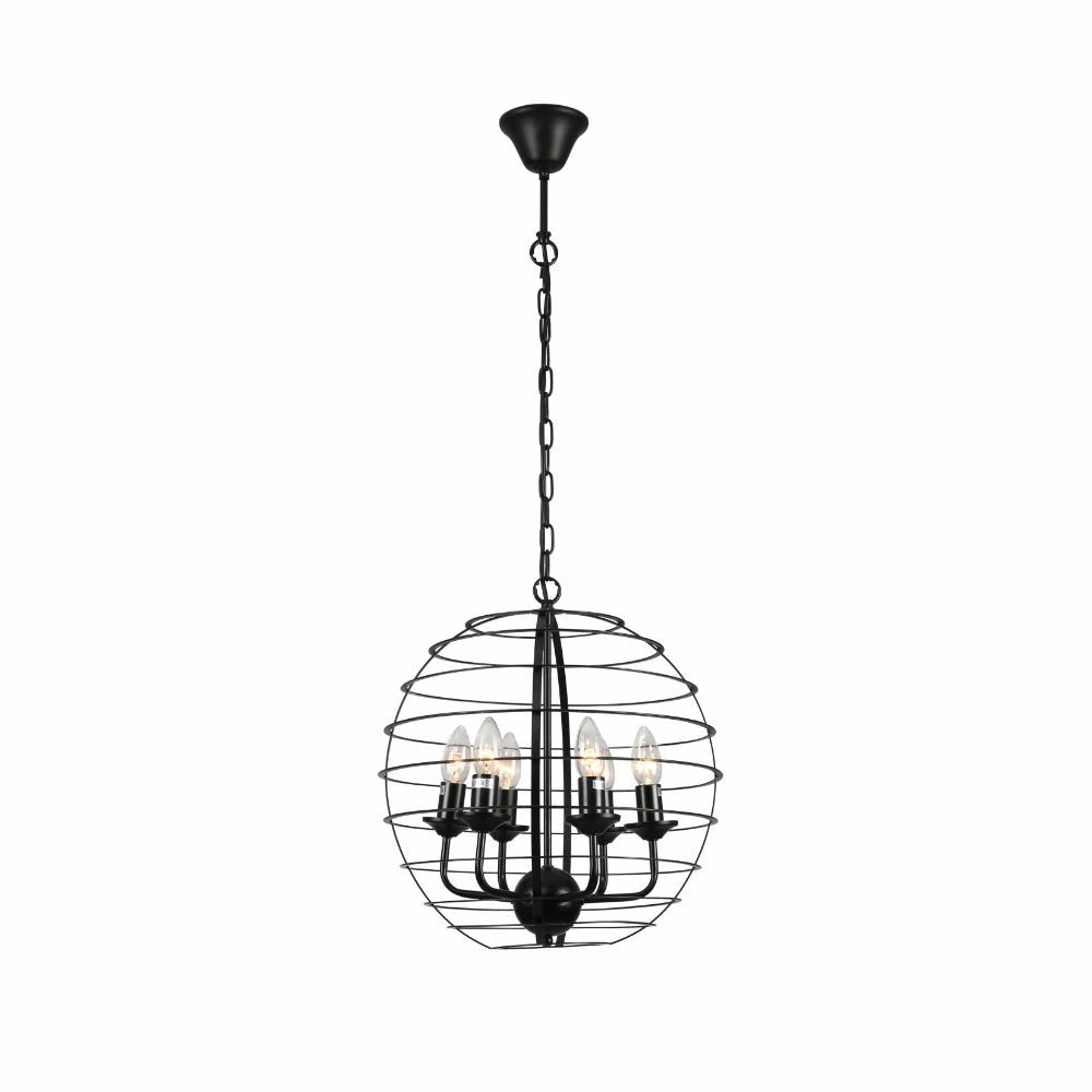 Main image of Black Metal Cage Candle Lantern Pendant Ceiling Light with 6xE14 Fittings | TEKLED 158-17564