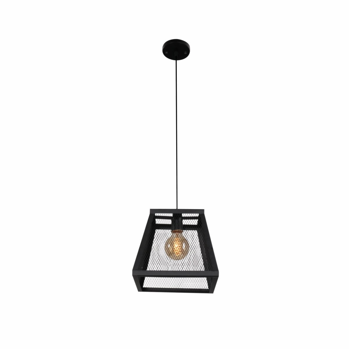 Main image of Black Metal Cuboid Caged Pendant Ceiling Light with E27 | TEKLED 150-17856