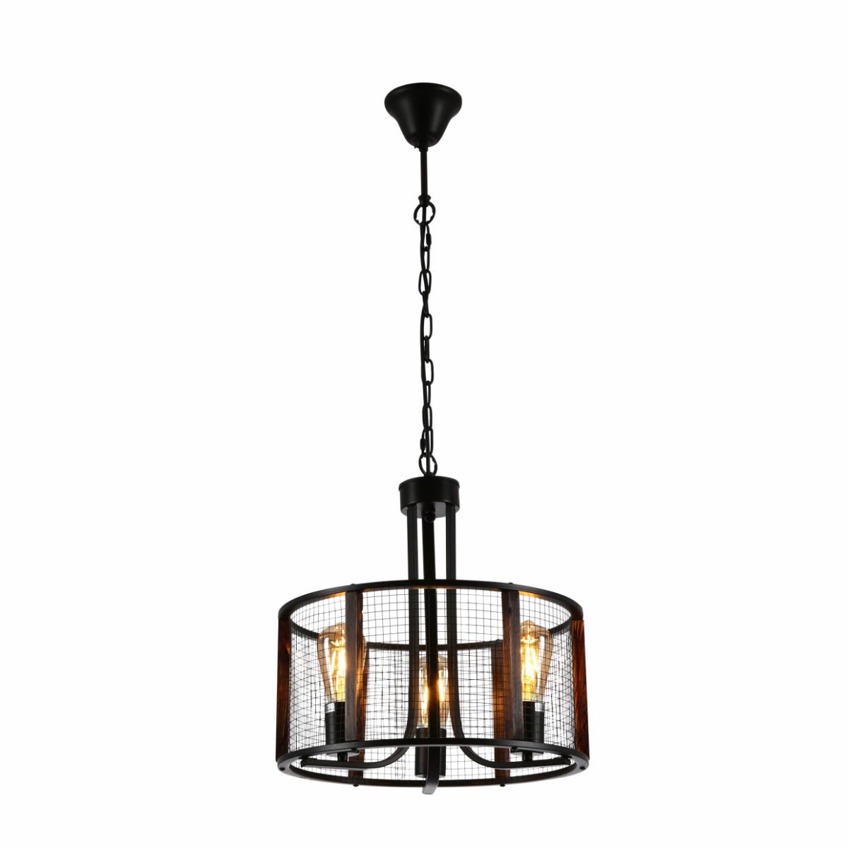 Main image of Black Metal Natural Wood Cylinder Cage Pendant Ceiling Light with 3xE27  | TEKLED 156-19530