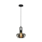 Main image of Black Metal Smoky Glass Step Pendant Ceiling Light D240 with E27 Fitting | TEKLED 158-19744