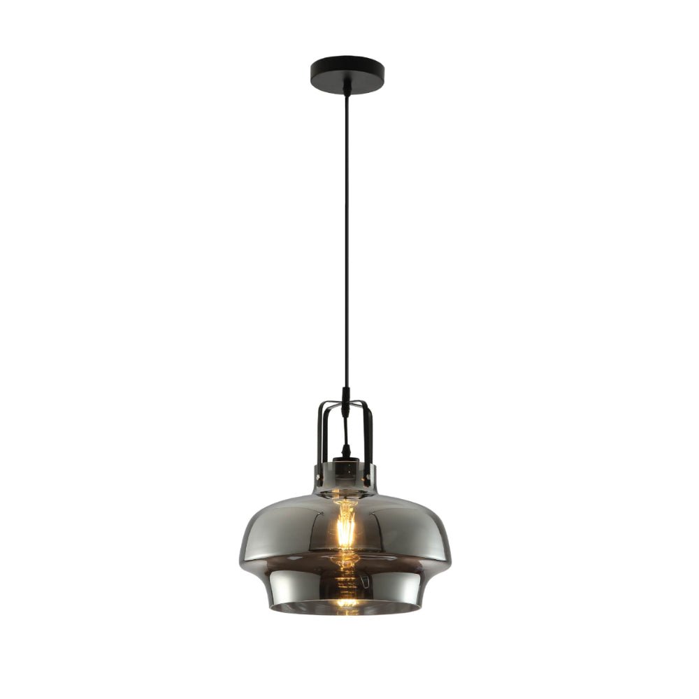 Main image of Black Metal Smoky Glass Step Pendant Ceiling Light D330 with E27 Fitting | TEKLED 158-19746