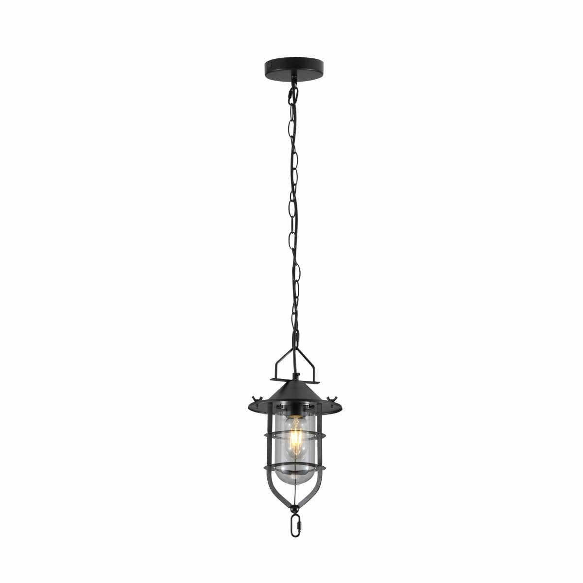 Main image of Black Nautical Industrial Caged Flat Shade Small Glass Metal Ceiling Pendant Light with E27 Fitting  | TEKLED 150-18370