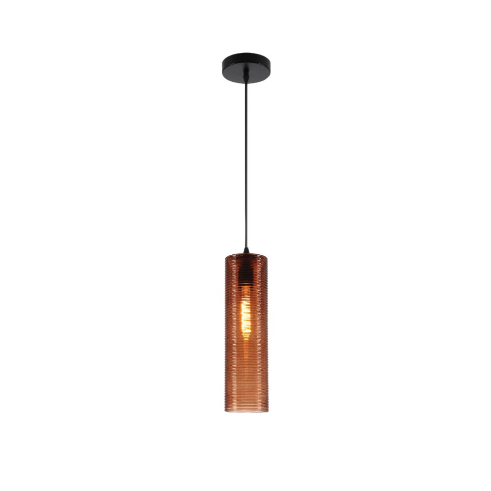 Main image of Brown Reeded Cylinder Glass Pendant Light with E27 Fitting | TEKLED 158-19738