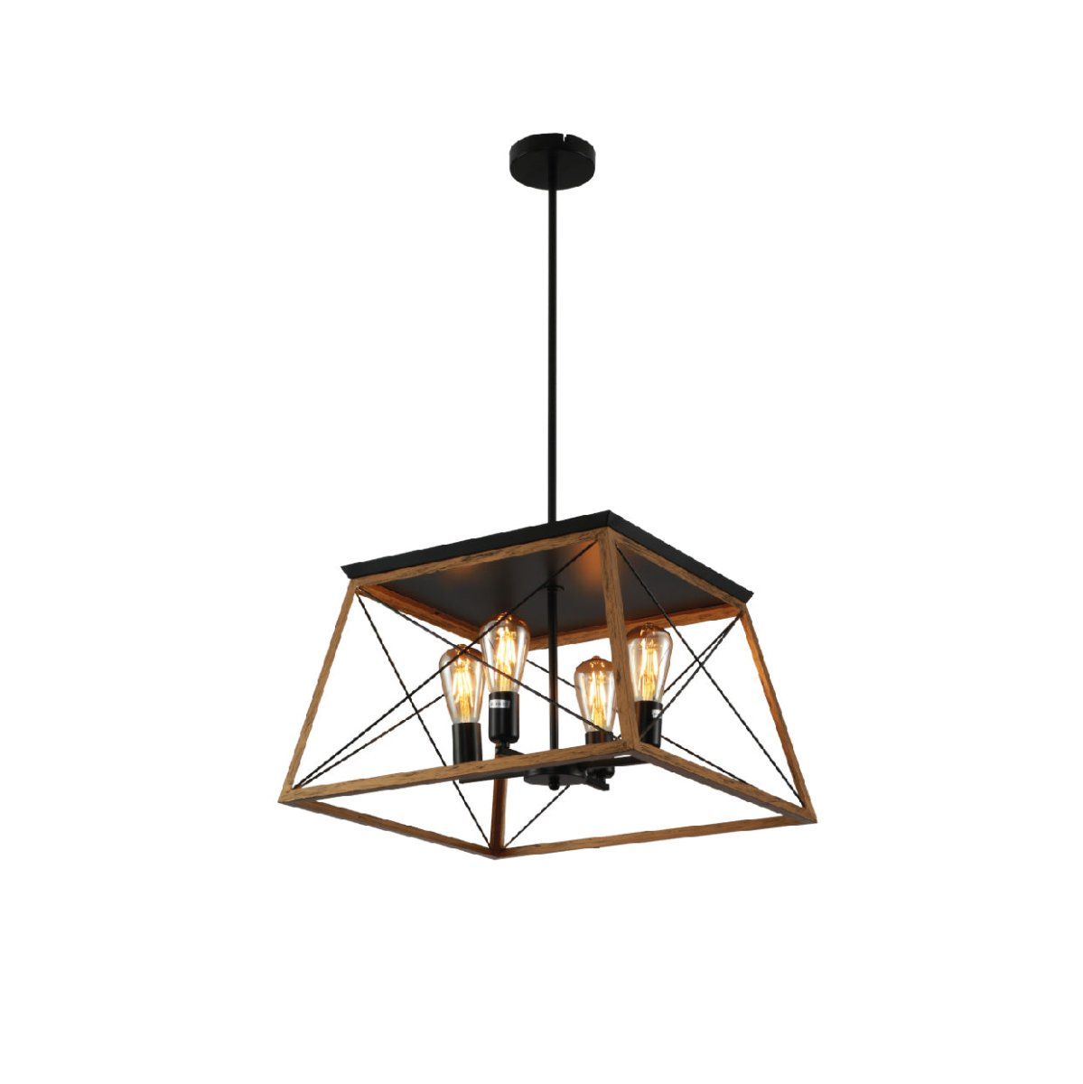 Main image of Caged Candle Industrial Kitchen Island Retro Square Pendant Ceiling Light with 4xE27 Gold Black Finishing | TEKLED 159-17870