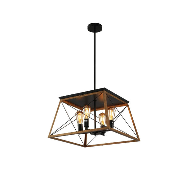 Main image of Caged Candle Industrial Kitchen Island Retro Square Pendant Ceiling Light with 4xE27 Gold Black Finishing | TEKLED 159-17870