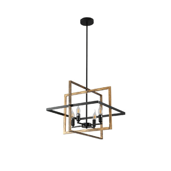 Main image of Caged Cuboid Rectangle Candle Lantern Nautical Pendant Ceiling Light with 4xE14 Gold Black Finishing | TEKLED 159-17866
