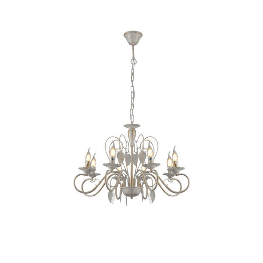 Main image of Candle French Mediterian Leaf Traditional Vintage Gold Patinated White Ceiling Light with 8xE14 Fittings | TEKLED 158-19098