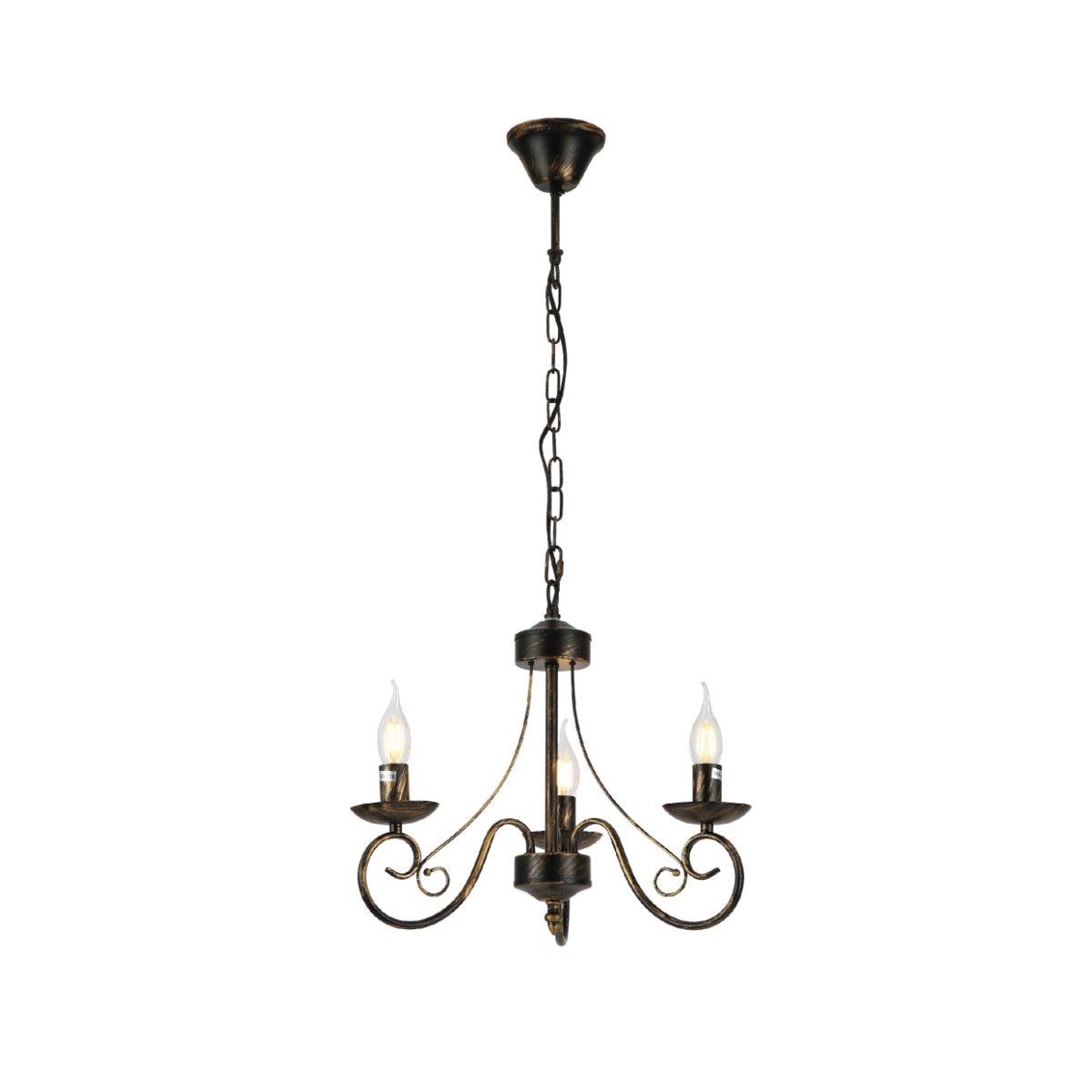 Main image of Candle Vintage Gold Patinated Black French Chandelier Ceiling Light 3xE14 | TEKLED 152-17614