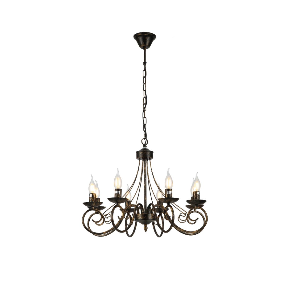 Main image of Candle Vintage Gold Patinated Black French Chandelier Ceiling Light 8xE14 | TEKLED 152-17616