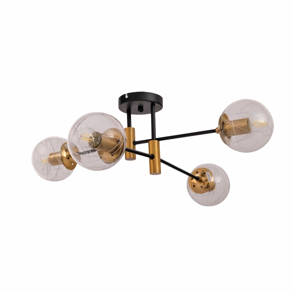 Main image of Clear Glass Globe Gold and Black Metal Semi Flush Ceiling Light with 4xE27 Fitting | TEKLED 159-17430