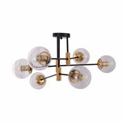 Main image of Clear Glass Globe Gold and Black Metal Semi Flush Ceiling Light with 6xE27 Fitting | TEKLED 159-17432