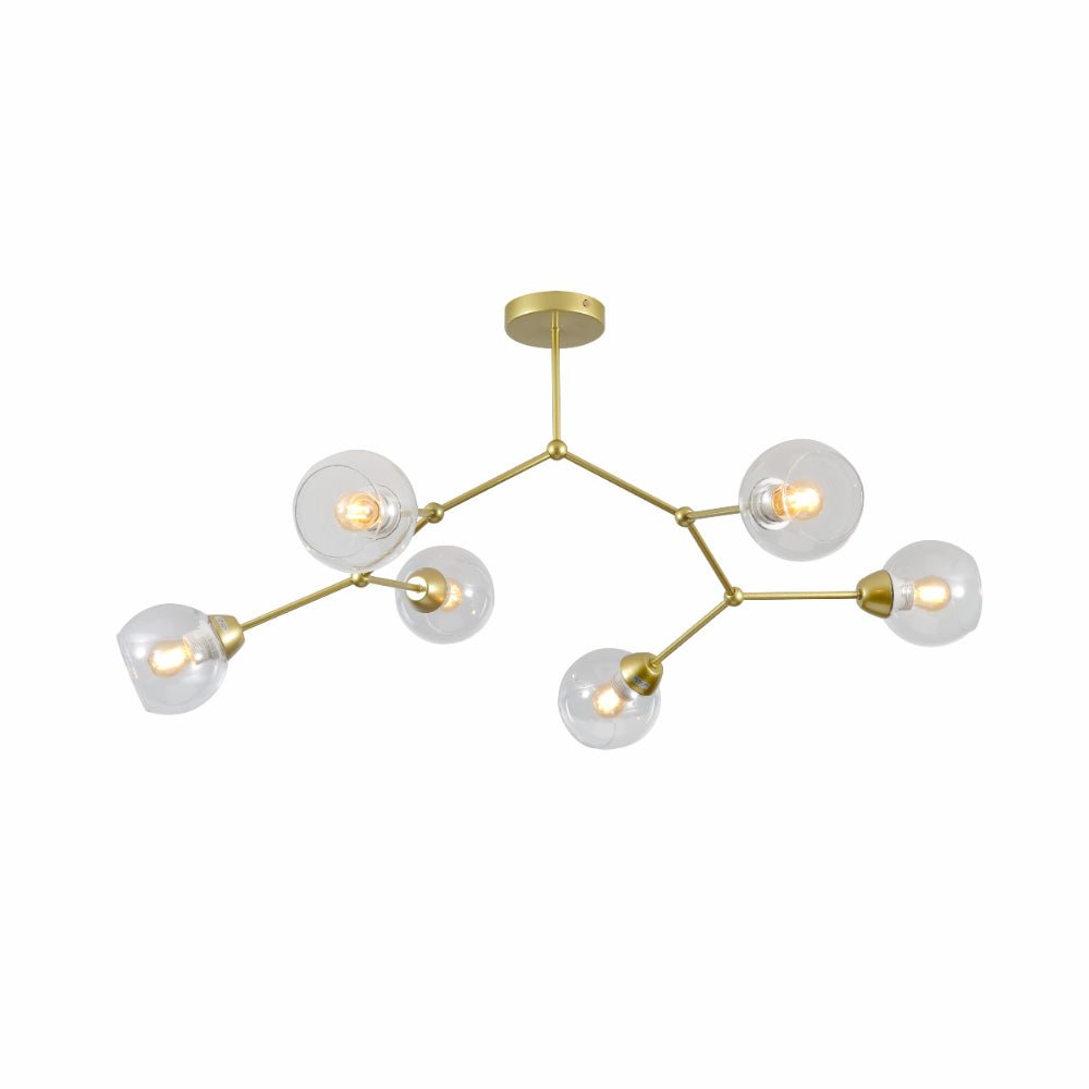 Main image of Clear Glass Gold Wishbone Branch Twig Semi Flush Modern Sputnik Ceiling Light with 6xE27 Fitting | TEKLED 159-17808