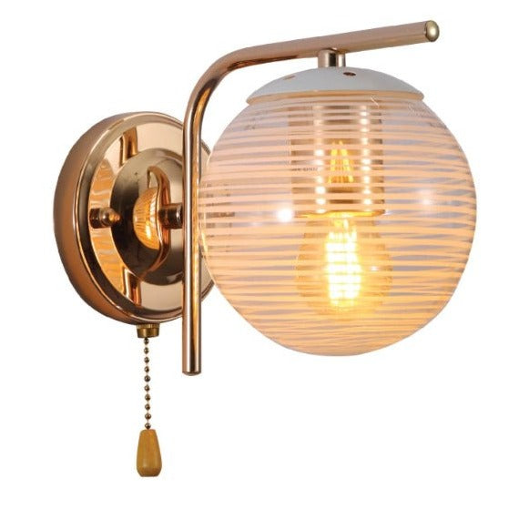 Main image of Clear Textured Globe Gold Wall Light E27 Pull Down Switch | TEKLED 151-19758