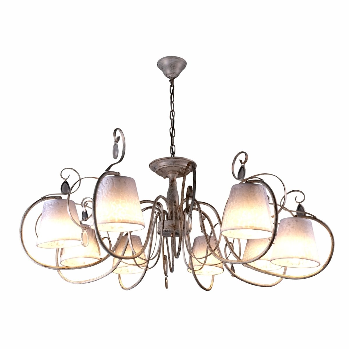 Main image of Creamy White Shade Rice White Gold Brushed 8 Arm Chandelier with 8xE14 Fitting | TEKLED 158-17824